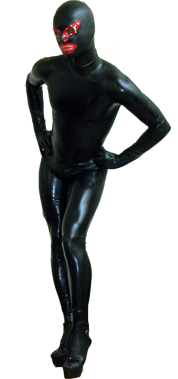 Man in a latex catsuit and mask