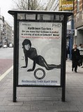 kathleen saxton in latex catsuit street ad
