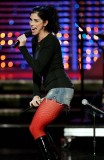 Sarah Silverman. 1x shorts, 2x pantyhose, 3x microphones