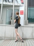 Latex mini skirt fishnet pantyhose  office style