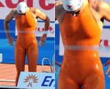 The suit looks transparent, but it is not. And no, it's not latex (unfortunately)