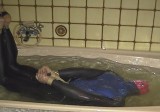 Underwater self-bondage in bathtub