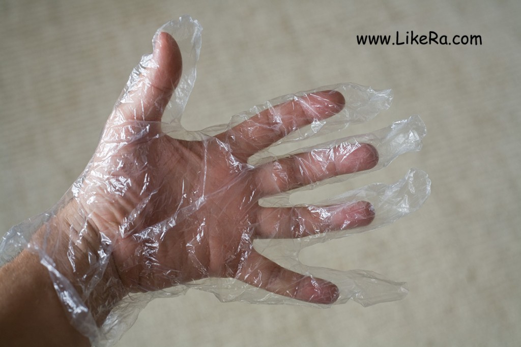 Plastic glove to put pantyhose on