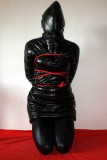 Mummification bondage using a jacket with a hood