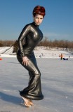 Bianca Beauchamp latex dress on snow and ice