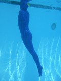 Swimming in shiny blue zentai. Part I