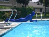 Swimming in shiny blue zentai. Part II