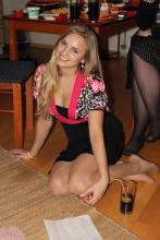  candid_pantyhose_1611_shiny_tan_pantyhose_with_mini_dress.jpg